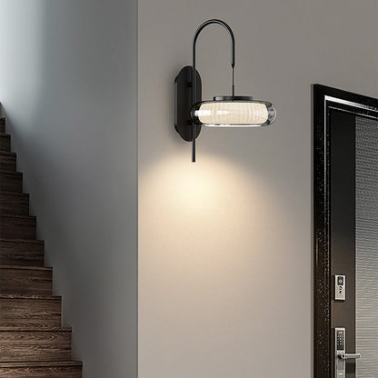 Curved Round Iron Glass Shade Plastic LED Wall Sconce Lamp