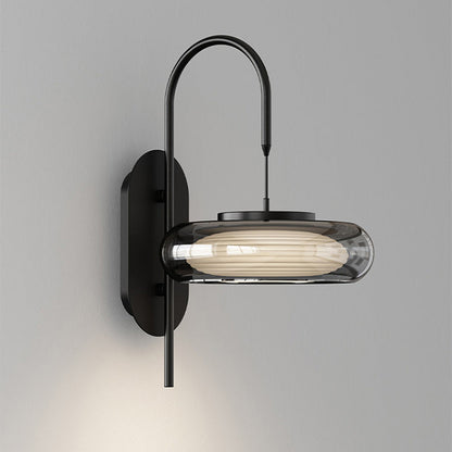 Curved Round Iron Glass Shade Plastic LED Wall Sconce Lamp