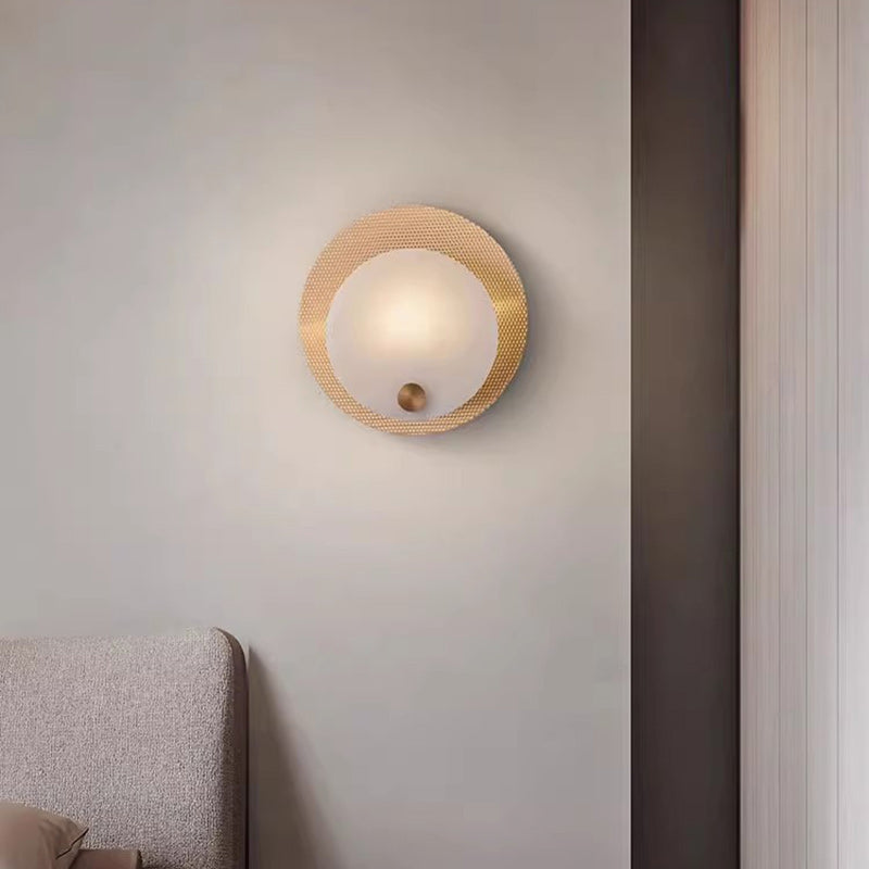 Round Full Copper Marble Shade 1-Light Wall Sconce Lamp