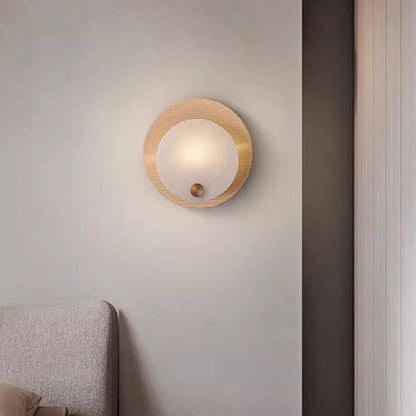 Round Full Copper Marble Shade 1-Light Wall Sconce Lamp