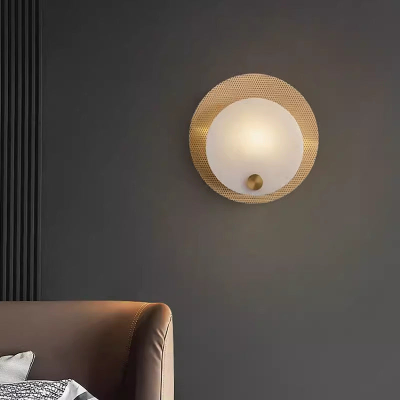 Round Full Copper Marble Shade 1-Light Wall Sconce Lamp