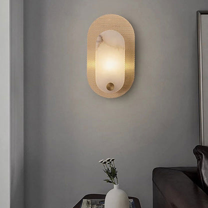 Round Full Copper Marble Shade 1-Light Wall Sconce Lamp