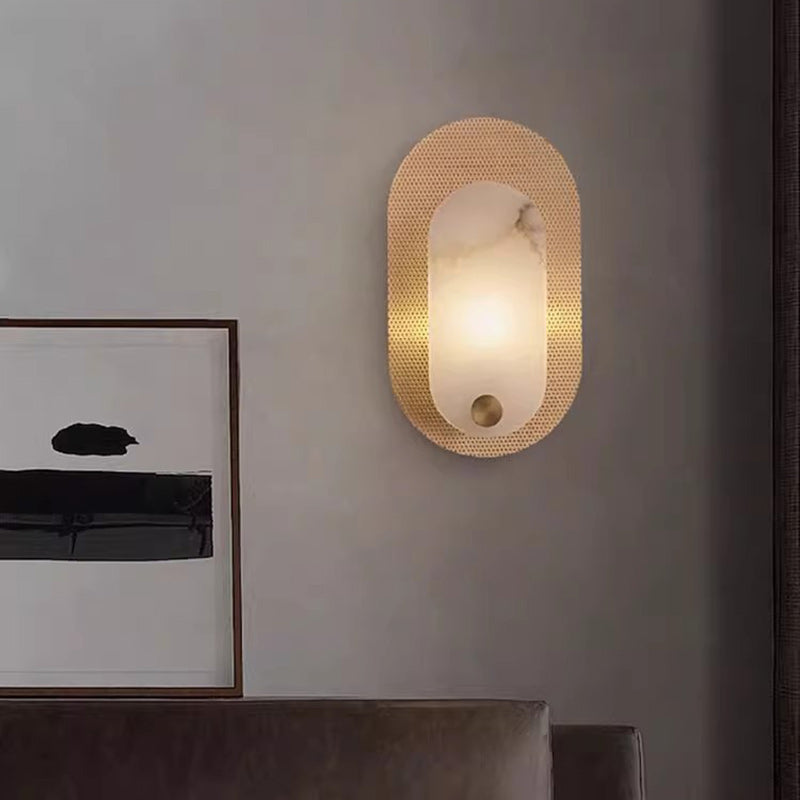 Round Full Copper Marble Shade 1-Light Wall Sconce Lamp