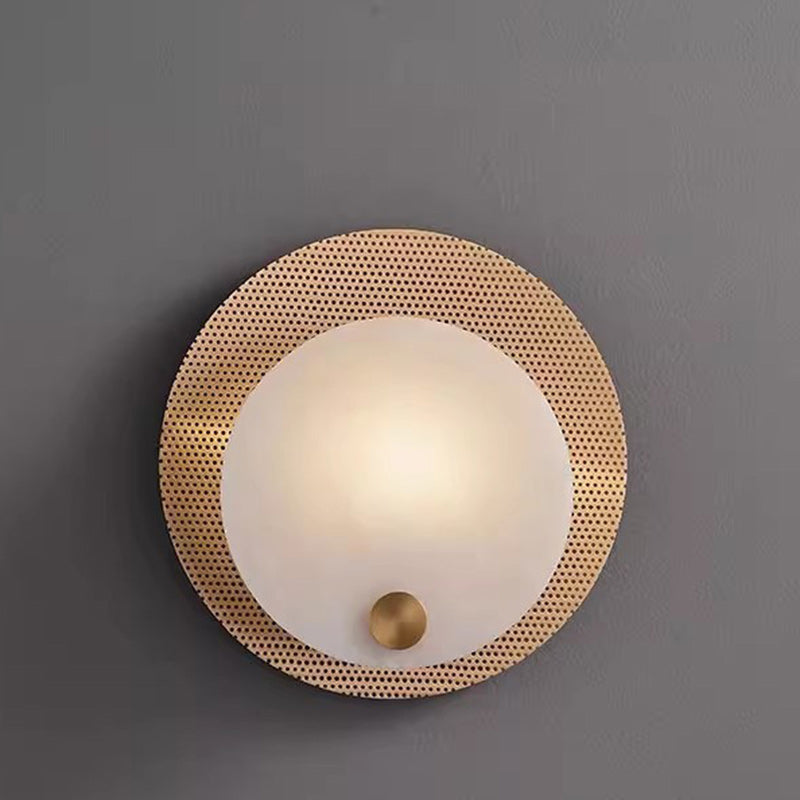 Round Full Copper Marble Shade 1-Light Wall Sconce Lamp