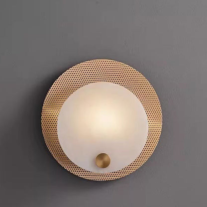 Round Full Copper Marble Shade 1-Light Wall Sconce Lamp
