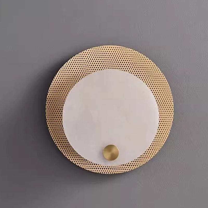 Round Full Copper Marble Shade 1-Light Wall Sconce Lamp
