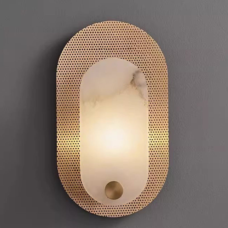 Round Full Copper Marble Shade 1-Light Wall Sconce Lamp