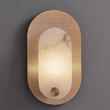 Round Full Copper Marble Shade 1-Light Wall Sconce Lamp