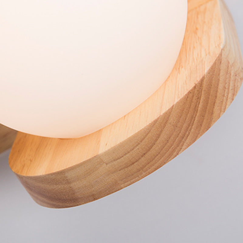 Round Vase Glass Shade Wood 1-Light Wall Sconce Lamp