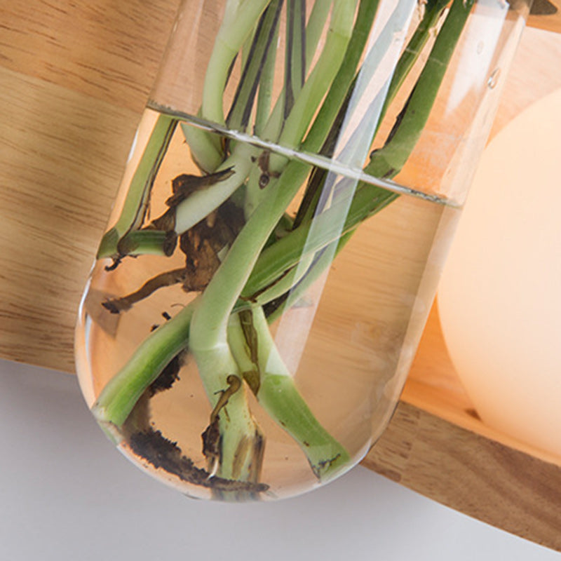 Round Vase Glass Shade Wood 1-Light Wall Sconce Lamp