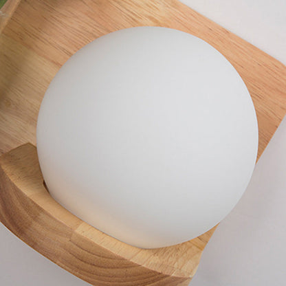Round Vase Glass Shade Wood 1-Light Wall Sconce Lamp