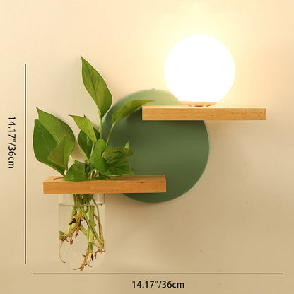 Simplicity Vase Glass Wood Iron 1-Light Wall Sconce Lamp