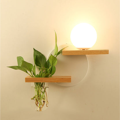 Simplicity Vase Glass Wood Iron 1-Light Wall Sconce Lamp