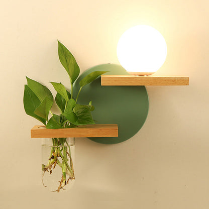 Simplicity Vase Glass Wood Iron 1-Light Wall Sconce Lamp