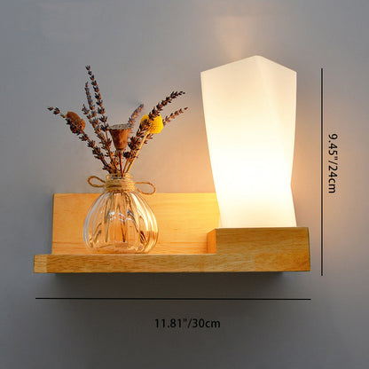 Square Rectangle Glass Shade Wood 1-Light Wall Sconce Lamp