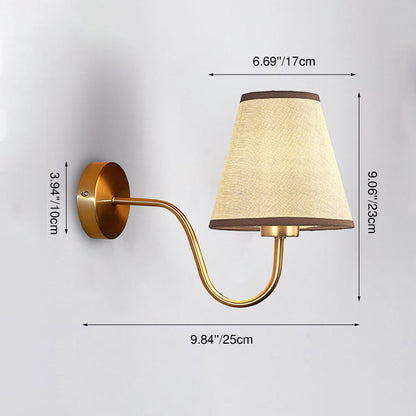 Contemporary Nordic Round Curved Rod Iron Fabric Shade 1-Light Wall Sconce Lamp For Living Room