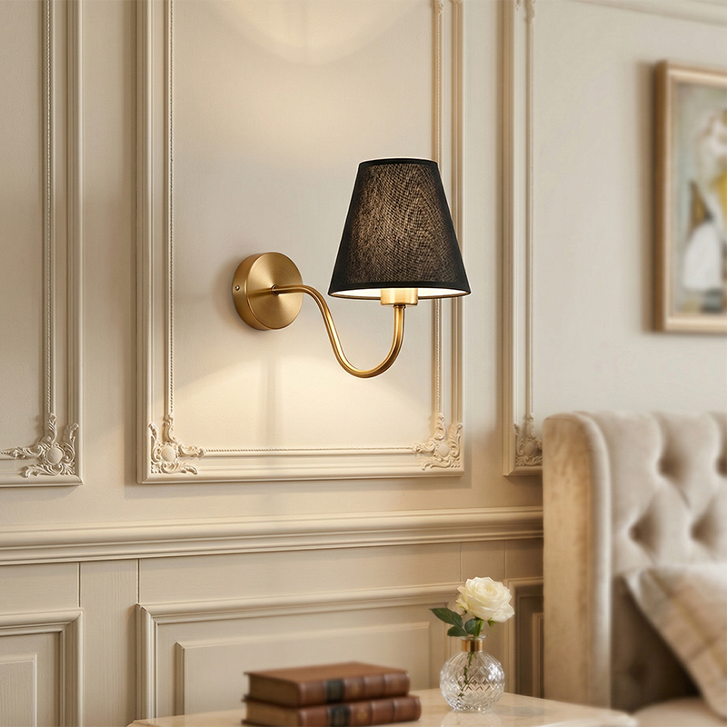 Contemporary Nordic Round Curved Rod Iron Fabric Shade 1-Light Wall Sconce Lamp For Living Room