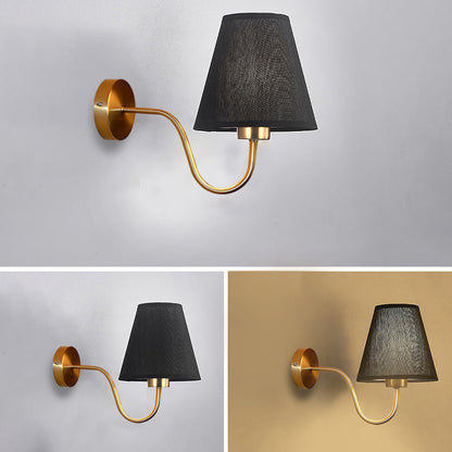Contemporary Nordic Round Curved Rod Iron Fabric Shade 1-Light Wall Sconce Lamp For Living Room