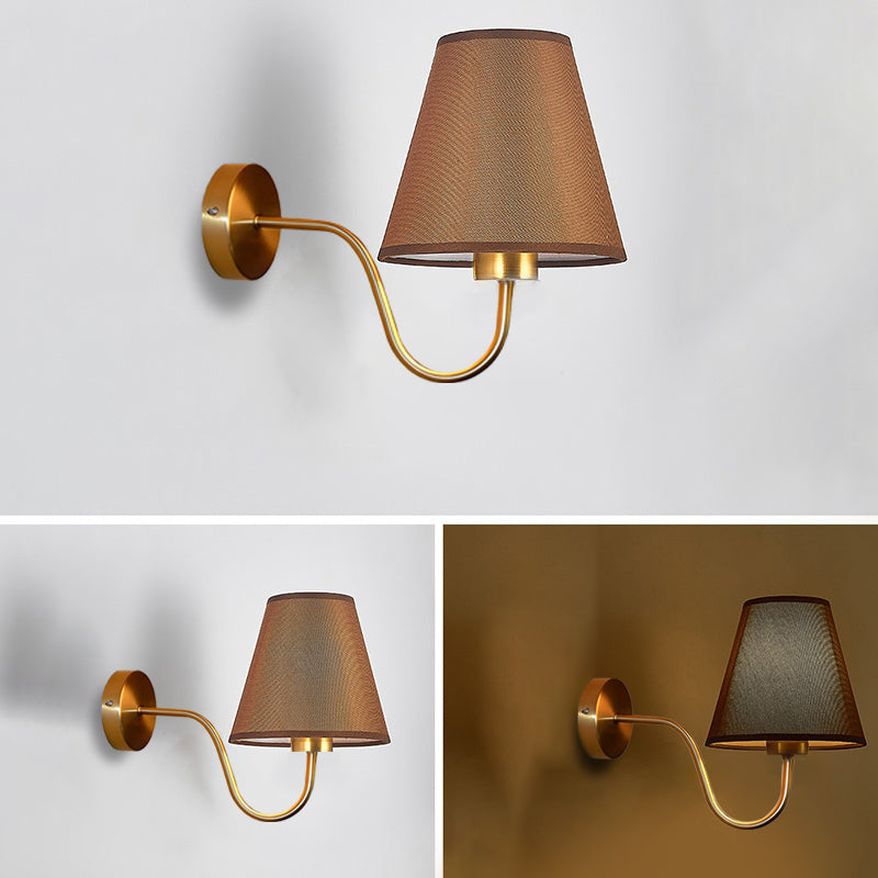 Contemporary Nordic Round Curved Rod Iron Fabric Shade 1-Light Wall Sconce Lamp For Living Room