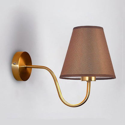 Contemporary Nordic Round Curved Rod Iron Fabric Shade 1-Light Wall Sconce Lamp For Living Room