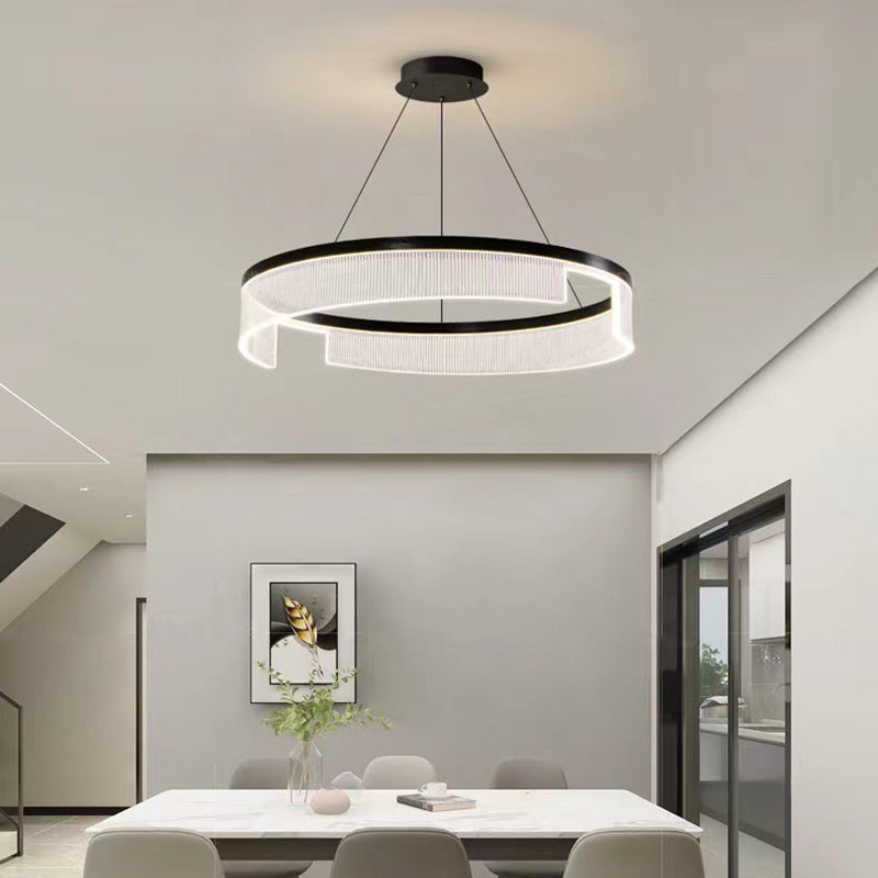 Minimalist Round Aluminum Iron Acrylic LED Pendant Light