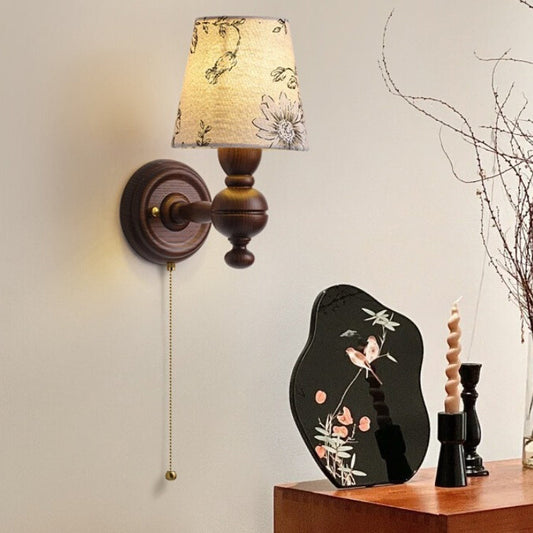 French Iron Frame Fabric Shade 1-Light Wall Sconce Lamp