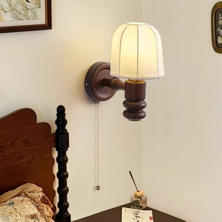 French Iron Frame Fabric Shade 1-Light Wall Sconce Lamp