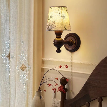 French Iron Frame Fabric Shade 1-Light Wall Sconce Lamp