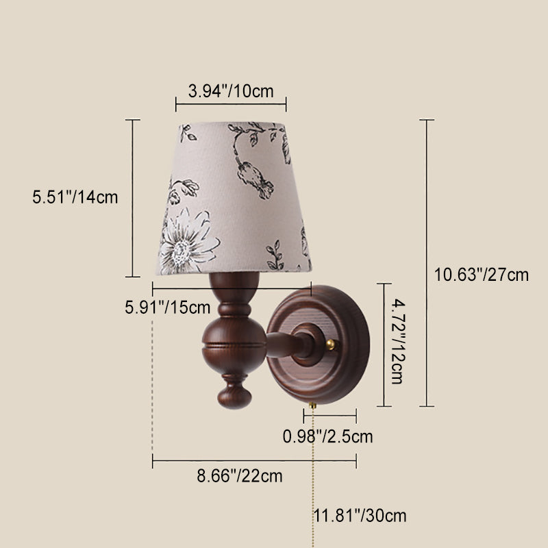 French Iron Frame Fabric Shade 1-Light Wall Sconce Lamp