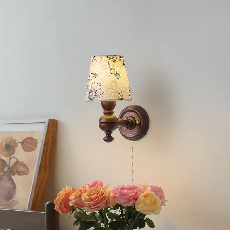French Iron Frame Fabric Shade 1-Light Wall Sconce Lamp