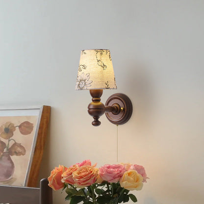 French Iron Frame Fabric Shade 1-Light Wall Sconce Lamp