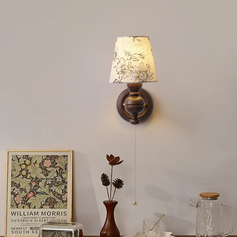 French Iron Frame Fabric Shade 1-Light Wall Sconce Lamp