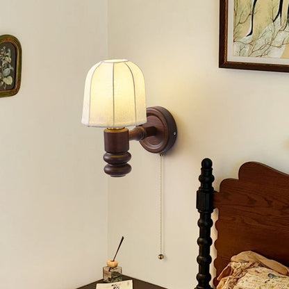 French Iron Frame Fabric Shade 1-Light Wall Sconce Lamp