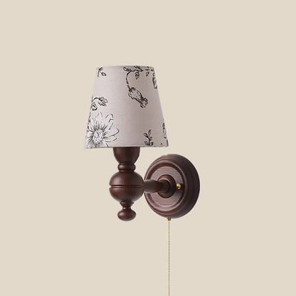 French Iron Frame Fabric Shade 1-Light Wall Sconce Lamp