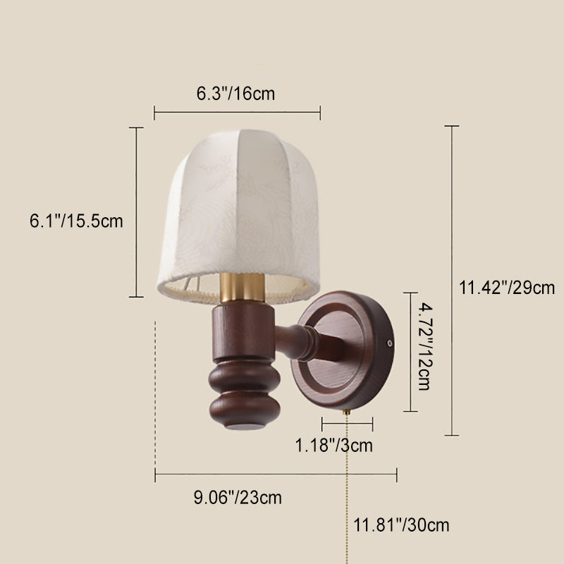 French Iron Frame Fabric Shade 1-Light Wall Sconce Lamp