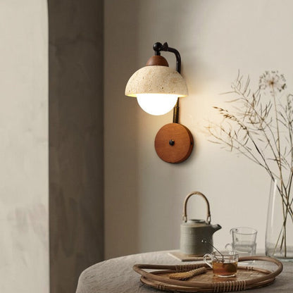 Dome Shade Iron Solid Wood Frame 1-Light Wall Sconce Lamp