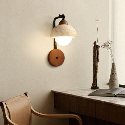 Dome Shade Iron Solid Wood Frame 1-Light Wall Sconce Lamp