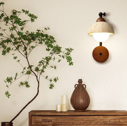 Dome Shade Iron Solid Wood Frame 1-Light Wall Sconce Lamp