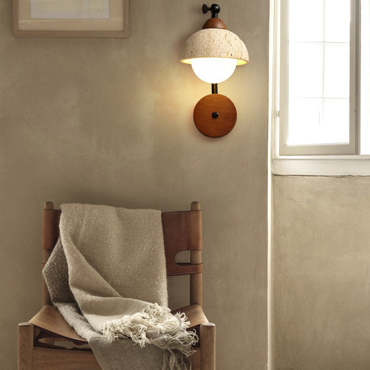 Dome Shade Iron Solid Wood Frame 1-Light Wall Sconce Lamp
