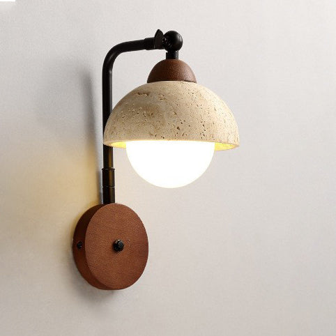 Dome Shade Iron Solid Wood Frame 1-Light Wall Sconce Lamp