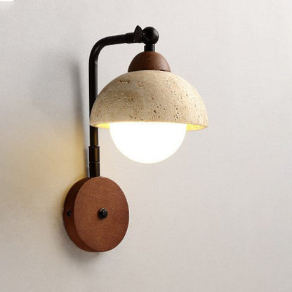 Dome Shade Iron Solid Wood Frame 1-Light Wall Sconce Lamp