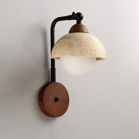 Dome Shade Iron Solid Wood Frame 1-Light Wall Sconce Lamp