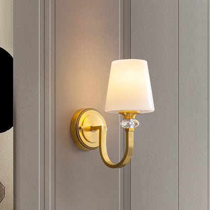 Curved Copper Crystal Glass Shade 1-Light Wall Sconce Lamp