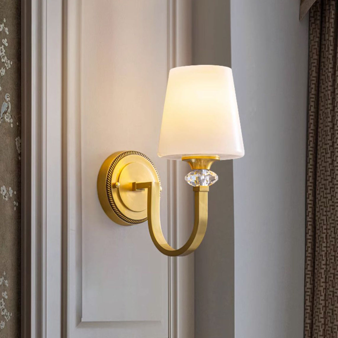 Curved Copper Crystal Glass Shade 1-Light Wall Sconce Lamp