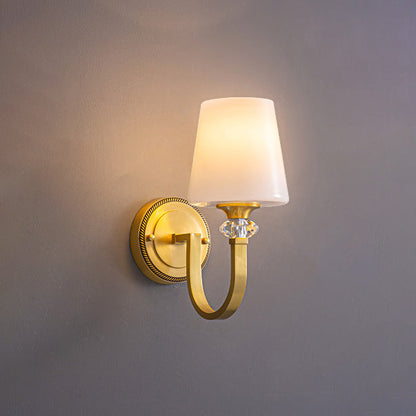 Curved Copper Crystal Glass Shade 1-Light Wall Sconce Lamp