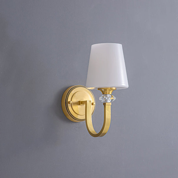 Curved Copper Crystal Glass Shade 1-Light Wall Sconce Lamp