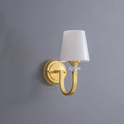 Curved Copper Crystal Glass Shade 1-Light Wall Sconce Lamp