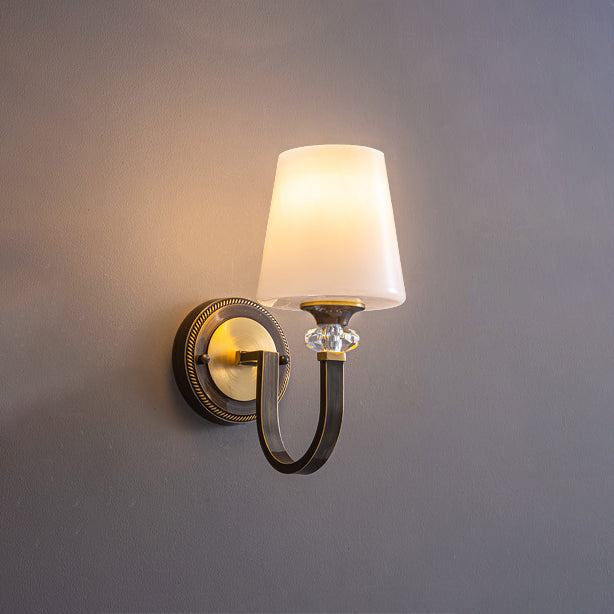 Curved Copper Crystal Glass Shade 1-Light Wall Sconce Lamp