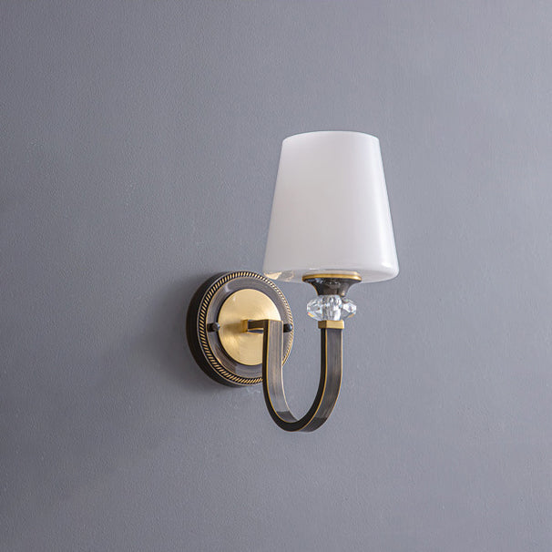 Curved Copper Crystal Glass Shade 1-Light Wall Sconce Lamp