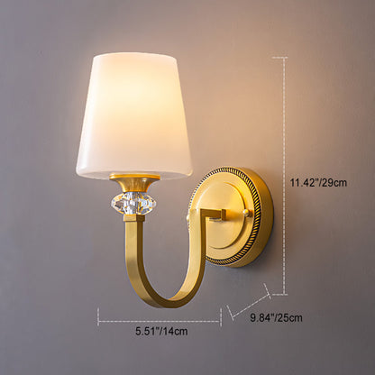 Curved Copper Crystal Glass Shade 1-Light Wall Sconce Lamp
